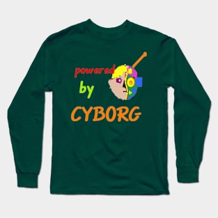 Powered by Cyborg Design on Green Background Long Sleeve T-Shirt